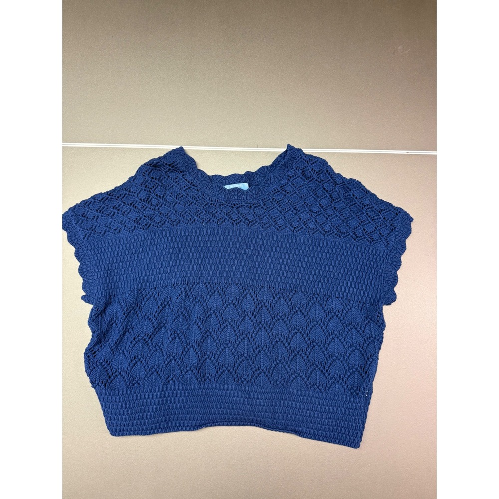 Draper James RSVP Blue chunky Knit Sweater Vest XL Sleeveless cottagecore career
